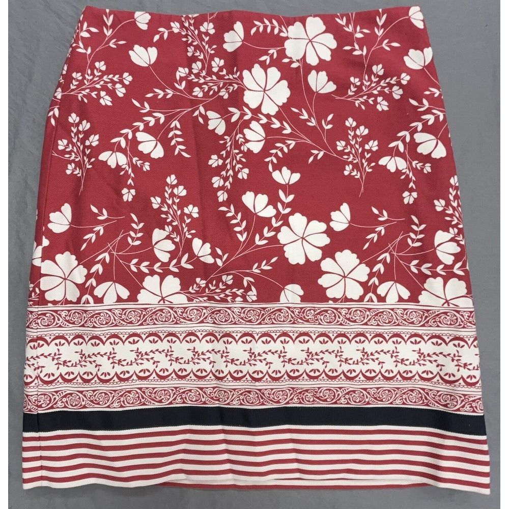 Ann Taylor Loft Petite Skirt‎ 10P Red Floral Pencil Mini Lined Cotton Career